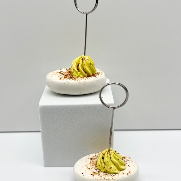 Deviled Egg Place Card Holders – Set of 2 | Handmade Polymer Clay Table Decor - Picture 9 of 16
